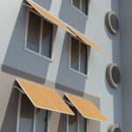 Tenda da sole Pensilina retta - profilo tondo Ø 38 mm. Struttura fissa. Consigliato con tessuti in PVC.